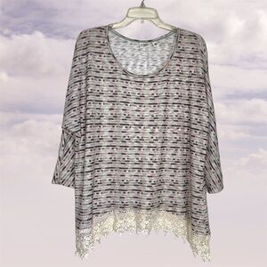 Cato Light Gray Pink Gray Black Striped Scoop Neck Knit Top size 18/20W
